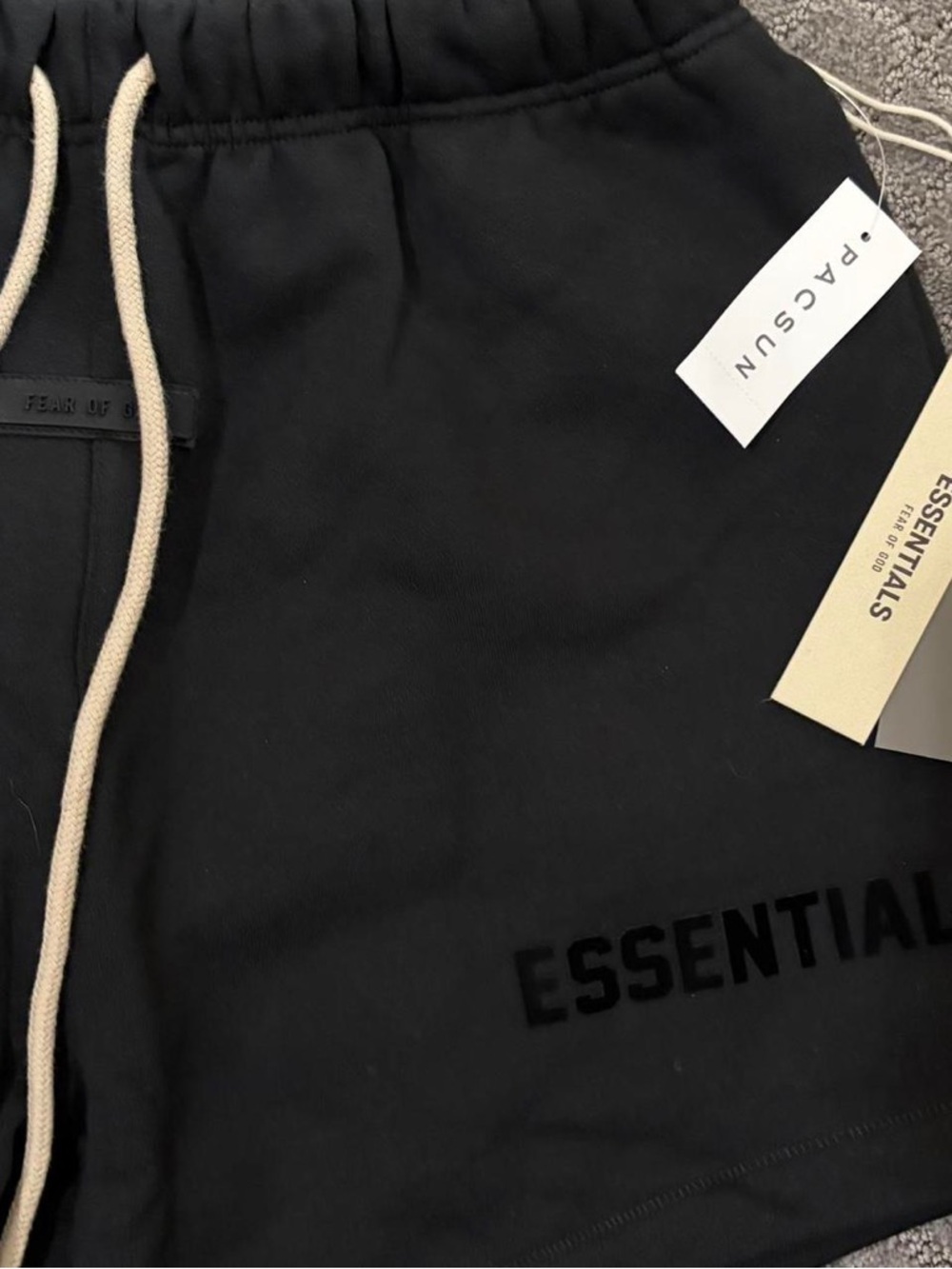 Fear of God ESSENTIALS Black Joggers with Cream Drawstrings